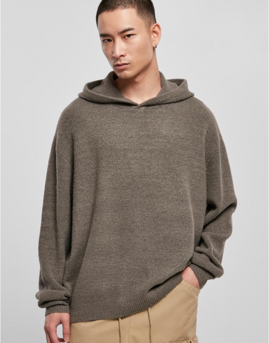 Мъжки плетен суичър с качулка в тъмносив цвят Urban Classics Oversized Chunky Hoody, Urban Classics, Суичъри - Complex.bg