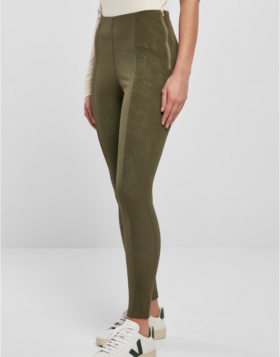 Дамски кожен панталон в цвят маслина Urban Classics Ladies Pants, Urban Classics, Панталони - Complex.bg