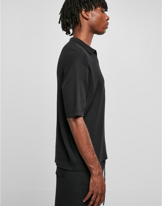 Мъжка тениска с яка в черен цвят Urban Classics Ribbed Shirt, Urban Classics, Тениски - Complex.bg