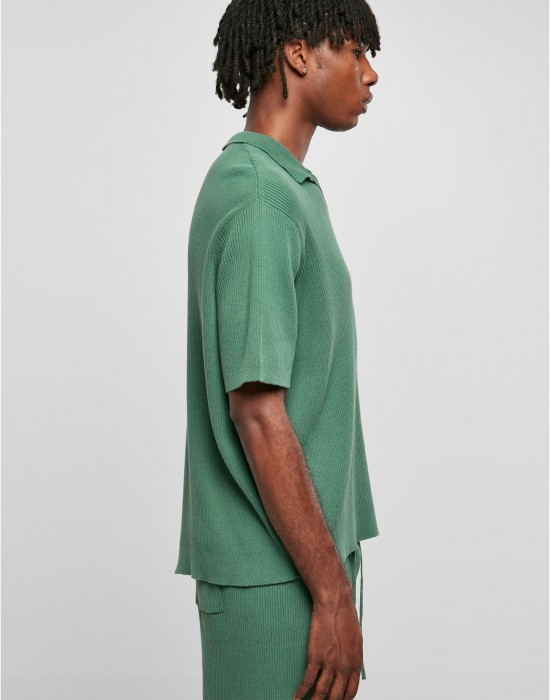 Мъжка тениска с яка в зелен цвят Urban Classics Ribbed Shirt, Urban Classics, Тениски - Complex.bg