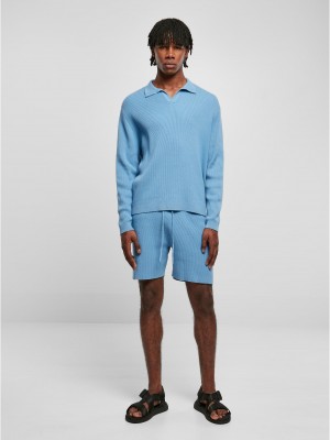 Мъжка блуза с яка в светлосин цвят Urban Classics Ribbed Longsleeve Мъжка блуза с яка в светлосин цвят Urban Classics Ribbed Longsleeve