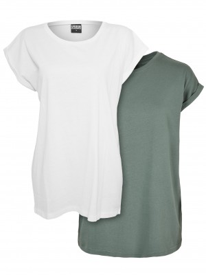 Комплект два броя дамски тениски в зелен и бял цвят Urban Classics Ladies Pack