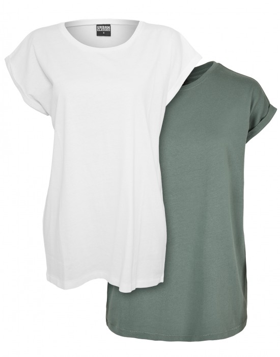 Комплект два броя дамски тениски в зелен и бял цвят Urban Classics Ladies Pack, Urban Classics, Тениски - Complex.bg