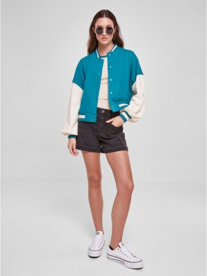 Дамско колежанско яке в цвят тюркоаз Urban Classics College Terry Дамско колежанско яке в цвят тюркоаз Urban Classics College Terry
