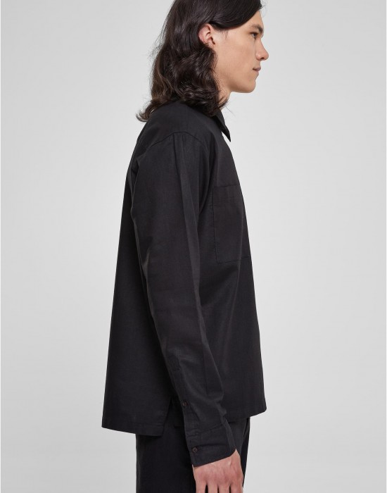 Мъжка ленена блуза с яка в цвят екрю Urban Classics Half Zip Shirt, Urban Classics, Блузи - Complex.bg