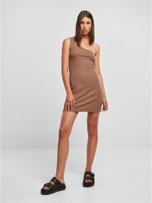 Дамска рокля с една презрамка в кафяв цвят Urban Classics One Shoulder Dress