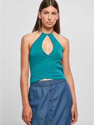 Дамски топ в цвят тюркоаз Urban Classics Ladies Wraped Top