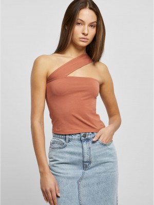 Дамски топ с една презрамка в цвят праскова Urban Classics