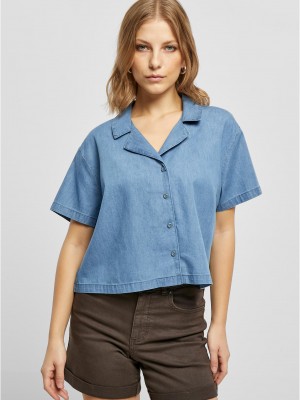 Дамска къса дънкова риза в светлосин цвят Urban Classics Ladies Shirt