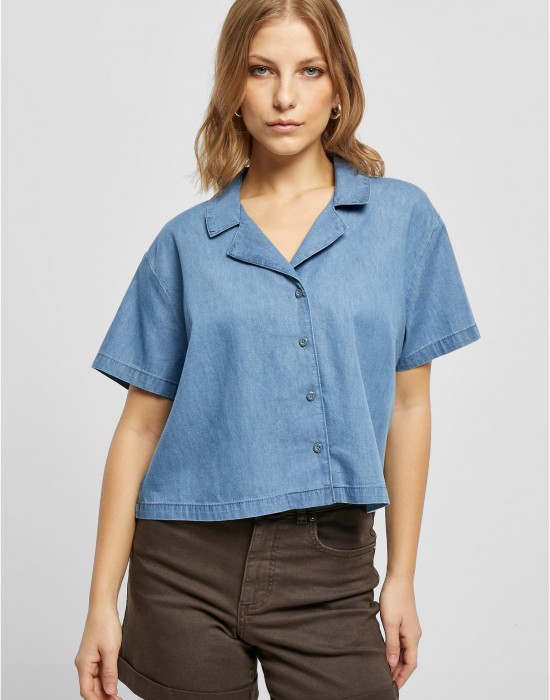 Дамска къса дънкова риза в светлосин цвят Urban Classics Ladies Shirt, Urban Classics, Жени - Complex.bg