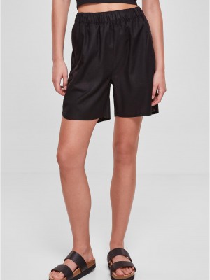 Дамски къс ленен панталон в черен цвят Urban Classics Ladies Linen Shorts