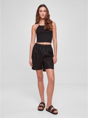 Дамски къс ленен панталон в черен цвят Urban Classics Ladies Linen Shorts