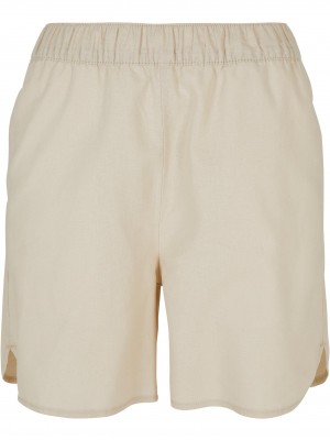 Дамски къс ленен панталон в цвят екрю Urban Classics Ladies Linen Shorts