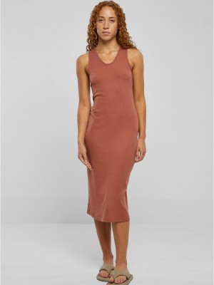 Дамска рокля в цвят праскова Urban Classics Ladies Sleeveless Rib Dress