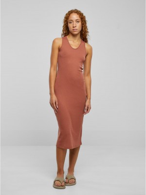 Дамска рокля в цвят праскова Urban Classics Ladies Sleeveless Rib Dress
