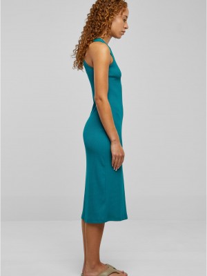 Дамска рокля в петролено зелен цвят Urban Classics Ladies Midi Sleeveless Rib Dress