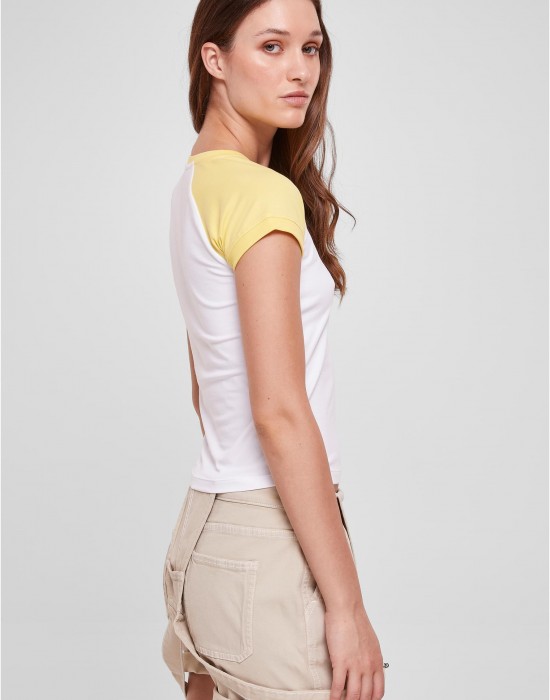 Дамска тениска в цвят екрю с цветни ръкави Urban Classics white/vintagesun, Urban Classics, Тениски - Complex.bg
