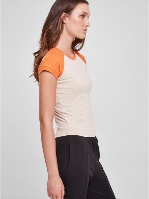 Дамска тениска в цвят екрю с цветни ръкави Urban Classics softseagrass/vintageorange