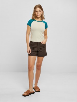 Дамска тениска в цвят екрю с цветни ръкави Urban Classics softseagrass/watergreen