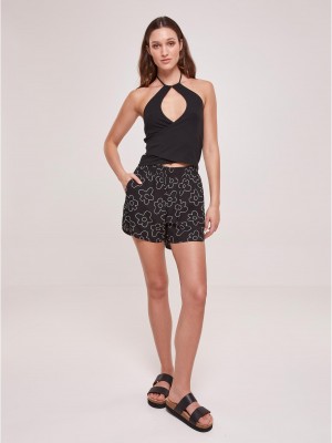 Дамски къси панталони в черен цвят Urban Classics Ladies AOP Shorts