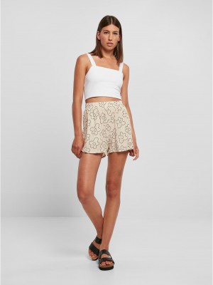 Дамски къси панталони в цвят екрю Urban Classics Ladies AOP Shorts