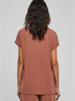 Дамски тениска с паднали ръкави в цвят праскова Urban Classics Ladies Shoulder Tee