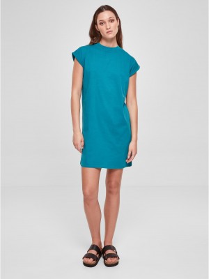 Дамска рокля в цвят тюркоаз Urban Classics Ladies Turtle Shoulder Dress