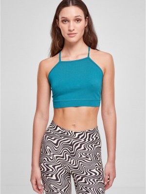 Дамски къс топ в цвят тюркоаз Urban CLassics Ladies Triangle Top