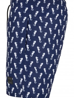 Мъжки плувни шорти в цветен десен Urban Classics Swim Shorts navyseahorse