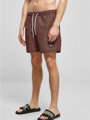 Мъжки плувни шорти в кафяв цвят Urban Classics Swim Shorts navygeometric