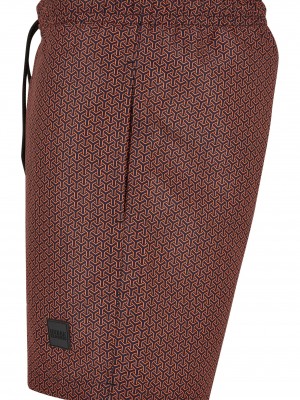 Мъжки плувни шорти в кафяв цвят Urban Classics Swim Shorts navygeometric