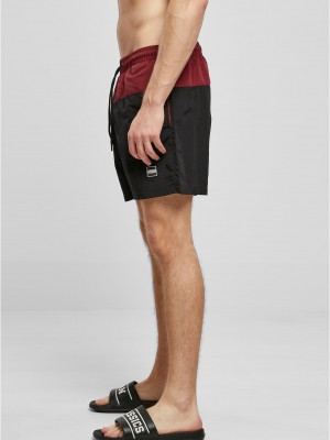Мъжки плувни шорти в тъмночервен цвят Urban Classics Block Swim Shorts