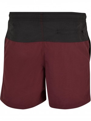 Мъжки плувни шорти в тъмночервен цвят Urban Classics Block Swim Shorts