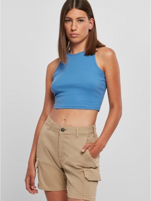 Дамски топ в светлосин цвят Urban Classics Ladies Cropped Rib Top