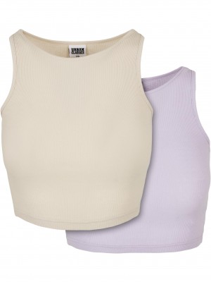 Комплект от два броя дамски топ Urban Classics Cropped Rib Top softseagrass+lilac