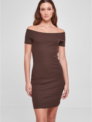 Дамска рокля с паднали ръкави в кафяв цвят Urban Classics Off Shoulder Dress