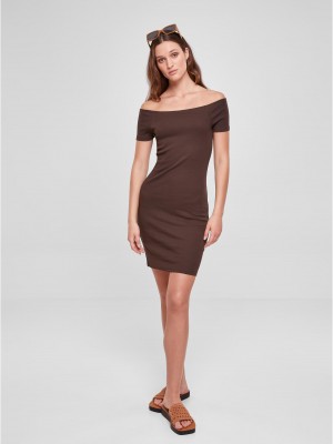 Дамска рокля с паднали ръкави в кафяв цвят Urban Classics Off Shoulder Dress