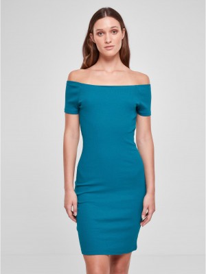 Дамска рокля с паднали ръкави в цвят тюркоаз Urban Classics Off Shoulder Dress