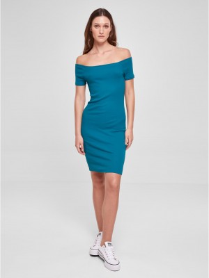 Дамска рокля с паднали ръкави в цвят тюркоаз Urban Classics Off Shoulder Dress