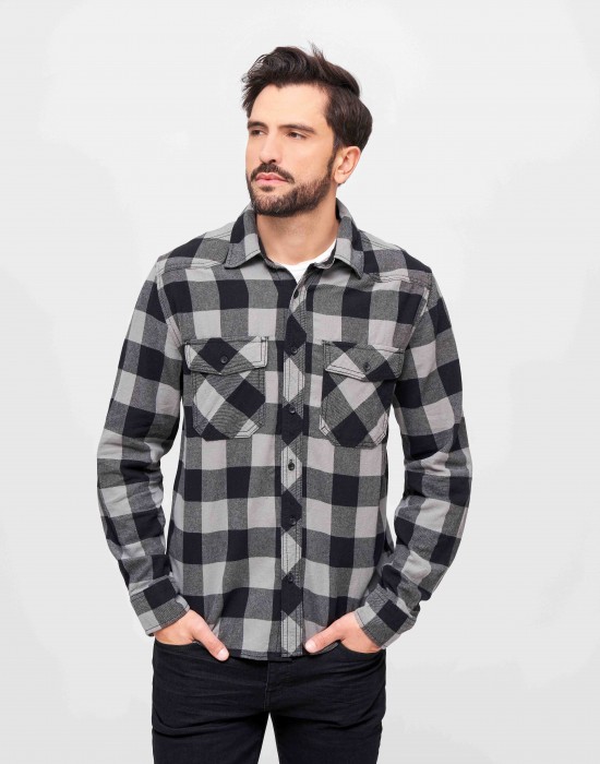 Мъжка карирана риза в черен цвят Brandit Check Shirt black/charcoal, Brandit, Блузи и Ризи - Complex.bg