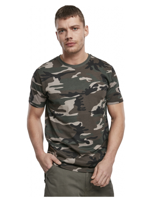 Мъжка изчистена тениска в зелен камуфлаж Brandit woodland Мъжка изчистена тениска в зелен камуфлаж Brandit woodland