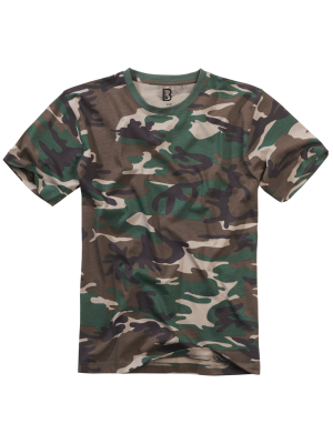 Мъжка изчистена тениска в зелен камуфлаж Brandit woodland