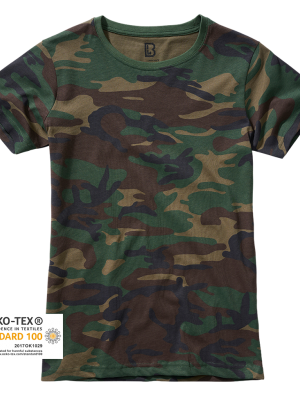 Дамска тениска в камуфлажен десен Brandit woodland