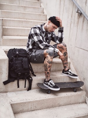 Мъжка карирана риза в бял цвят Brandit Check Shirt white/black 