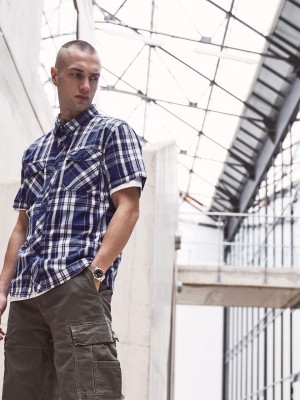 Мъжка риза с къс ръкав в син цвят Brandit Roadstar 