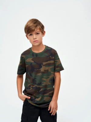 Детска тениска в камуфлажен десен Brandit woodland
