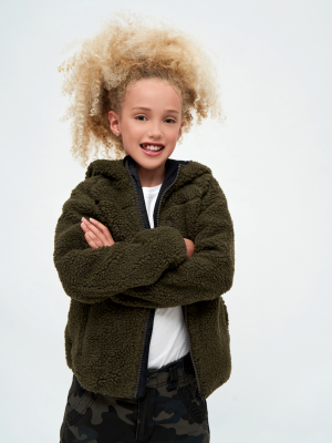 Детско пухкаво масленозелено яке Brandit Teddyfleecejacket