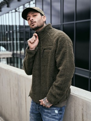 Мъжко яке от плюшен полар в цвят маслина Brandit Teddyfleece Troyer