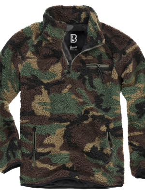 Мъжко яке от плюшен полар в зелен камуфлаж Brandit Teddyfleece Troyer woodland