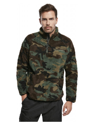 Мъжко яке от плюшен полар в зелен камуфлаж Brandit Teddyfleece Troyer woodland